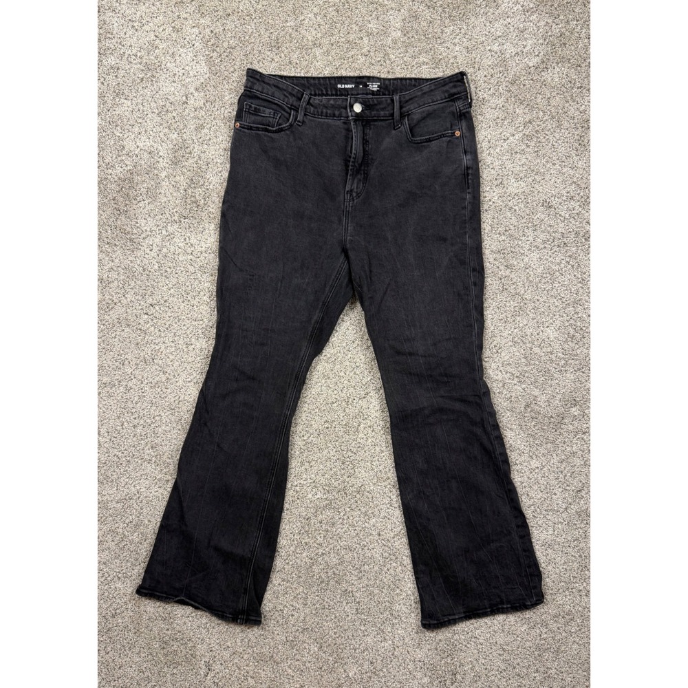 Old Navy Extra High-Rise Flare Jeans Washed Black Secret Smooth Pockets Size 12